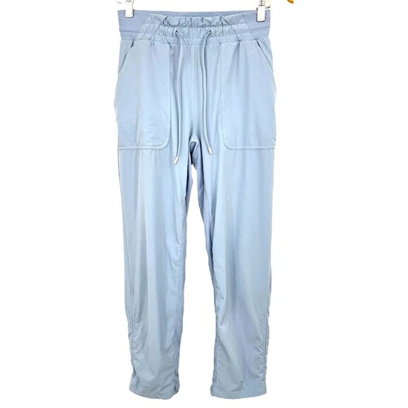 Lululemon Size 4 Beyond the Studio Crop Pants Blue Linen Drawstring - Picture 1 of 7